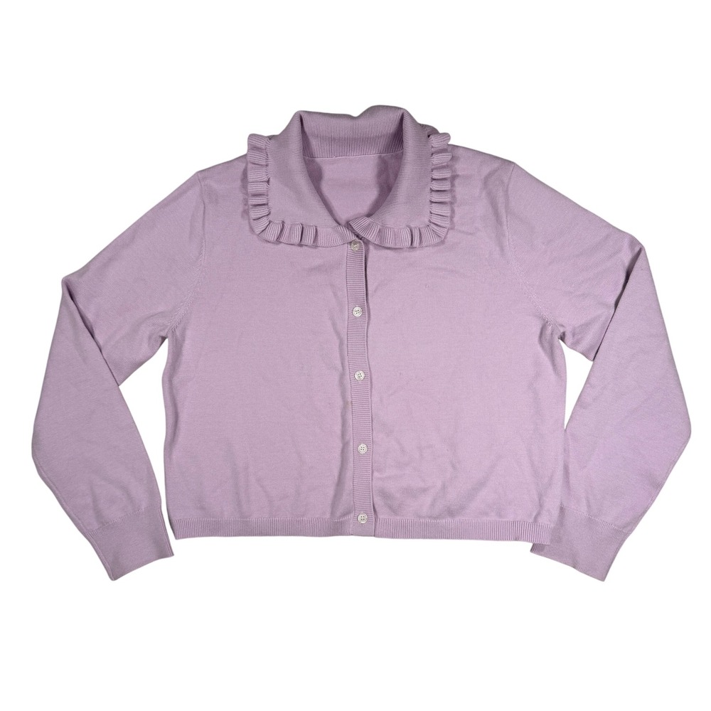 Unbranded Ruffle Collar Cardigan Size M Women Lilac Purple Knit Sweater